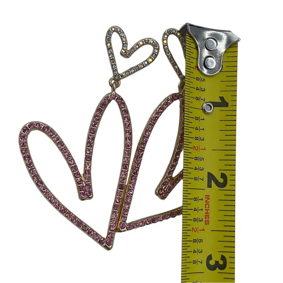 NWT BETSEY JOHNSOM drop dangling Heart earrings with Aurora borealis rhinestones - Picture 3 of 6